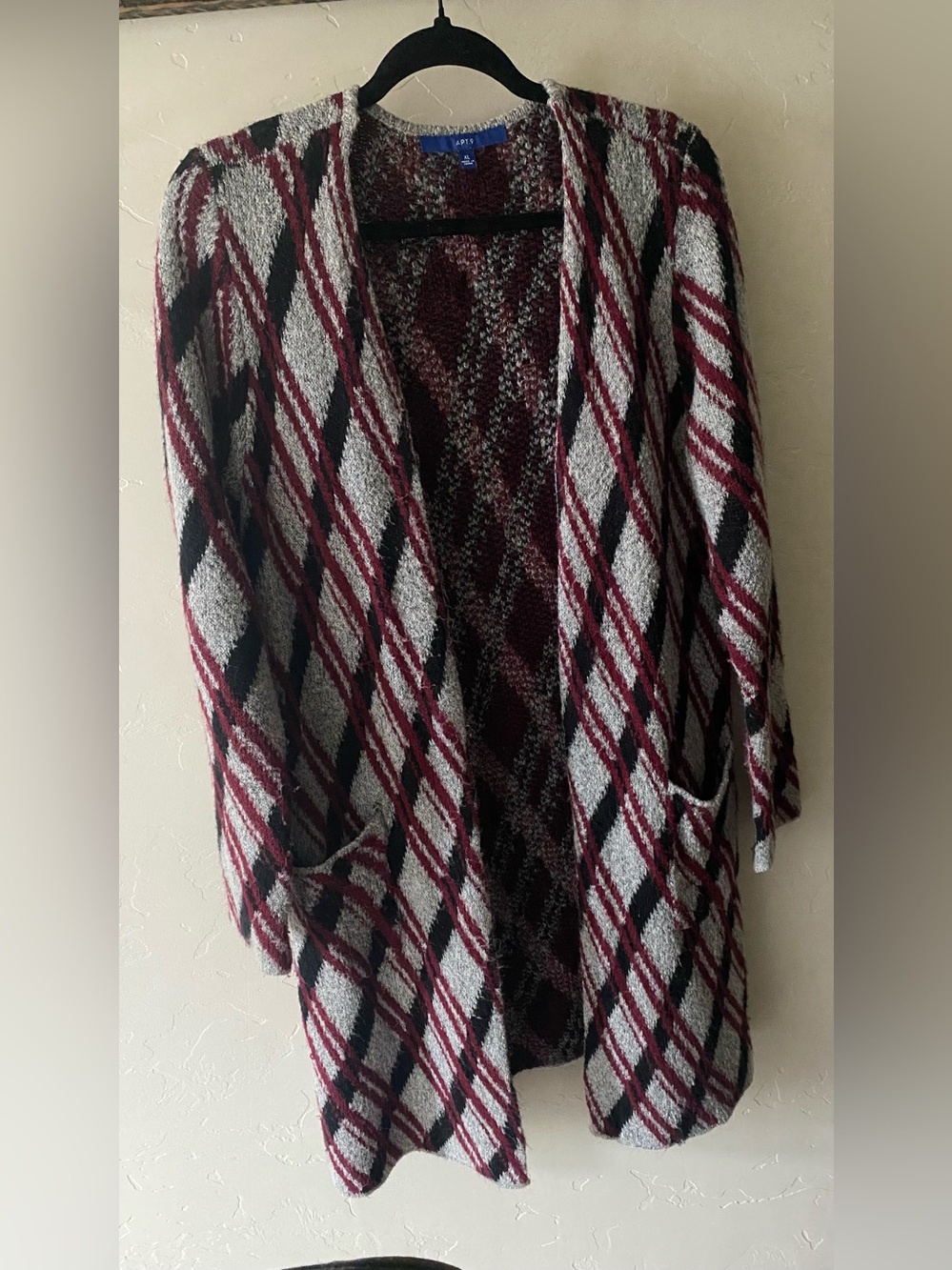 Apt. 9 Open-Front Diamond Plaid Cardigan with front Pockets